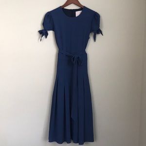 GMG scoop neck soft feminine belted midi dress